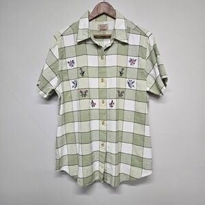 At Last & Co Button Down Shirt Women 18/20 Green Plaid Floral Cottagecore